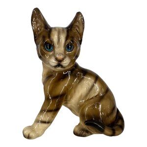MCM Cat Kitten Porcelain Lifelike Striking Blue Eyes Royal Crown Japan Vintage